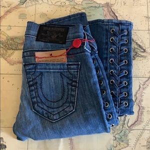 NWT True Religion Raven Lace Up Skinny Jeans 25